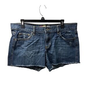 Old Navy Ultra Low Waist Denim Shorts Dark Wash Distressed Raw Hem Size 12
